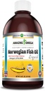 Amazing Omega Norwegian Fish Oil 16 Oz Supplemento | 1625mg Omega -3s, DHA, EPA per porzione | Arancio fresco aroma | Non OGM | Gluten Free