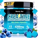 Creatina Monoidrato Gummies, 6200mg per uomini e donne, Creatina masticabile per la crescita, la forza e il recupero del muscolo, supplemento di pre-allenamento senza zucchero, 120 conte, aroma di mirtillo