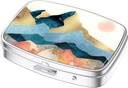 Nipichsha Pill Box, Small Pill Case for Purse & Pocket, Cute Travel Medicine Organizer, Portable Medicine Container Holder to Holding Vitamins, Medication, Fish Oil & Supplement, Watercolor Sunrise