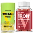Vegan Iron Gummies + Vegan Algae Omega-3 DHA - Miglior integratore vitaminico per le donne e gli uomini, non OGM, senza glutine