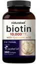 NatureBell Biotin 10000mcg + Acido Ialuronico 25mg | 360 Coconut Oil Softgels, Integratore Biotina Premium per Capelli e Unghie*