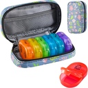 Serfeymi Organizzatore di viaggio settimanale 2 volte al giorno AM Aggiornato Rainbow Pill Box 7 giorno con custodia portatile in pelle PU cerniera, organizzatore di medicina per pillole, vitamine, oli di pesce - floreale 02