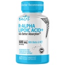 Nutri R Alpha Lipoic Acid 600mg Capsule - R Acido Lipoico Stabilizzato con Biotina - Forma Attiva di R-ALA - 600 mg Dosaggio Clinico - Potente Supporto Energetico Cellulare - 60 Capsule Vegan - RALA