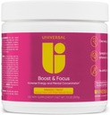 Universal U Boost & Focus Powder, Aumentare l'energia e le prestazioni cognitive, Pre allenamento, Dosaggio personalizzato, VIT B12, Niacin, Choline, L-tirosina, Nessun aroma artificiale, 30 Serve (Mango Twist)