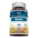 Biotin 10.000 Mcg 200 capsule (non OGM)- Supporta capelli sani, pelle e chiodi - promuove ringiovanimento cellulare e produzione di energia*