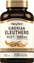 Piping Rock Siberian Eleuthero Root Capsule 1600mg | 220 Count | Estratto di erbe concentrato | Non OGM, Gluten Free Supplement
