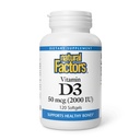 Fattori naturali, Vitamina D3 2000 IU (50 mcg), Supporta ossa forti, muscoli e funzione immunitaria, 120 Softgels