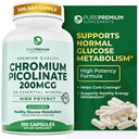 PurePremium Chromium Picolinate 200mcg - Integratori di cromo ad alta potenza - Sostegno di salute minerale essenziale per uomini/donne - senza glutine - 3 mesi di alimentazione - 100 capsule