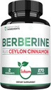 Berberina con Ceylon Cinnamon Supplement - 1500 mg di resistenza extra per il sistema immunitario, la salute digestiva, la gestione del corpo e la produzione di energia - 270 capsule - senza glutine, non OGM