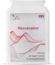 Ved RESVERATROL 1000 mg 90 Tablet, Potente Antiossidanti &, promuove Anti-invecchiamento, supporto cardiovascolare, 90 giorni di alimentazione per bottiglia.