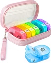 Cute Pill Organizer 2 volte al giorno, Custodia in pelle PU per le donne, Portatile scatola di pillole settimanale per borsa con borsa di stoccaggio per tenere vitamine, farmaci, oli di pesce, integratori (Pink)