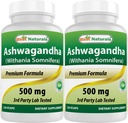 Best Naturals 2 Pack Ashwagandha Capsule per Rilassante Stress e Mood, 500 mg, 120 Conta (Totale 240 Capsule)