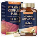 13-in-1 Vitamina B Complex Plus con Vitamina B1, B2, B3 (Niacinamide), B4, B5, B6, B7 (Biotina), B8 (Inositolo), B9 (Folato), B12, C, D3, K2 - Energia, Nerve, Immune, Supporto per la pelle - 120 capsule vegane