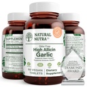 Integratore naturale dell'aglio Nutra High Allicin, supporta il sistema immunitario, migliora la salute del cuore, migliora la salute degli enzimi, migliora la digestione, combatte il freddo e l'influenza, rivestimento della vaniglia, 500mg, 60 compresse vegane