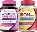 Ricette del medico Probiotici e Ferro da stiro Plus Bundle, Salute Femminile & Sangue Supporto, Capsule Probiotici 60ct & Iron Capsule 60 ct