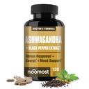 NooMost Ashwagandha 1200mg Supplemento | 10% Withanolides with Black Pepper Extract | Estratto di radice pura per Stress Relief, promuove energia, mood, sonno elathy per gli uomini e le donne | 120 capsule