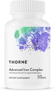 THORNE - Complesso avanzato di ferro - Formula completa di supporto del sangue* - Iron Elemental, Folate, B e C Vitamine per l'assorbimento ottimale - Supplemento di ferro chelato - Glutine, Latticini & Soy-Free - 60 capsule