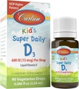Carlson Kid's Super Daily D3, 600 IU (15 mcg) per goccia – Liquid Vitamin D Gocce per bambini, 90 gocce (2.54 mL), Vegetariano, Non infiammato