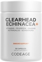 Codice Clearhead Echinacea+ Supplemento - Echinacea, Schisandra, Feverfew, Coptis, American Ginseng, Astragalus, Aglio, Probiotici, Vitamine C & D3, Zinco, Selenio - Vitamina chiara della testa - 90 capsule