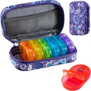 Serfeymi Organizzatore di viaggio settimanale 2 volte al giorno AM Aggiornato Rainbow Pill Box 7 giorno con custodia portatile in pelle PU cerniera, organizzatore di medicina per pillole, vitamine, oli di pesce - viola-01