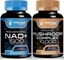 WELLNESS LABSRX NAD Supplemento, 1500mg - Liposomal NAD+ Supplemento con Resveratrolo | Capsule Integratori per Funghi Organici - 10000mg - 25 in 1 Capsule Complesso di Funghi