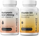 Acido ialuronico puro Balancebreens 250mg con vitamina C 50mg + vitamina D3 50.000 IU Supplemento Combo