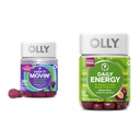 OLLY costipazione sollievo 30ct, Energy Gummy 60ct - Rhubarb Prunes Amla Berry, B12 CoQ10 Goji Tropicale