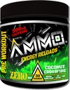 AMMO ® Energy ReloadsTM Pre Workout Powder - 300mg Caffeina Zero Sugar Vital Aminos ed Elettroliti senza aromi artificiali o colori (Coconut Crossfire)