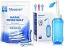 MAOEVER Neti Pot con 130 Nasal Wash Salt Packets Sinus Rinse Bottiglia Nose Wash Cleaner Pressione Risciacquare Irrigazione nasale per Adulto & Kid BPA Free 300 ML Adesivo Termometro