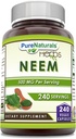 Pure Naturals Neem (Made with Natural Neem Leaf) | 500 Mg per Serving 240 Veggie Capsule Supplemento | Non-GMO | Gluten Free | Made in USA | Ideale per vegetariani