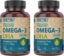 DEVA Vegan Omega-3 DHA Supplemento - Una volta per giorno Softgels 200 MG - Carrageenan Free - Gelatin Free - Non-Fish - Algae olio Omega-3 acidi grassi - 90 Softgels (Pack of 2)