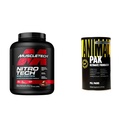 Muscletech Whey Protein Powder Nitro-Tech Whey Protein Isolate & Peptides & Animal Pak - Conveniente All-in-One Vitamin & Supplement Pack