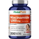 NusaPure Niacinamide 1000mg 200 capsule vegetali (non OGM, Vegan) Flush Free