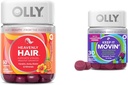 OLLY Hair Gummies con Keratin & Biotin e Costipation Relief Gummies con Rhubarb & Prunes - 60 + 30 Conte