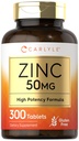 Carlyle Zinc 50mg | 300 compresse | Vegetariano, Non OGM e Gluten Free Supplement | Zinc Gluconate | Formula ad alta potenza