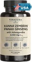 VINATURA Kanna Zembrin Sceletium Tortuosum - 50mg Kanna/Serving, con Ashwagandha, Ginseng *Brain Health, Stress Relief Support* Panax Ginseng 80% Ginsenosides Ashwagandha Capsule 10% Withanolides
