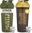 [2 Pack] 28oz Shaker Bottiglia con citazioni motivazionali (nero/verde e muschio) | Bottiglia di Shaker proteico con miscelatore Agitatori | Miscelatore Shaker Bottiglia per miscelatori proteici Pack è BPA Free e Lavastoviglie Safe