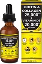 Natura Manu-Premium 25.000mcg Liquid Biotin & Collagen+20,000iu Vitamin D3 All-in-one Wellness Gocce giornaliere. Supporta pelle sana, unghie più forti, crescita dei capelli. Aroma di fragole saporito - 2 FL OZ/60 ML