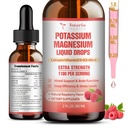 Potassio Magnesio Integratore Liquido Gocce - Alto Assorbimento Supplemento Potassio con Magnesio, Calcio, Vitamina D3 K2, Vegan, Non OGM Potasio Supporto Gambe, Bone, Muscolo - 2 Fl oz