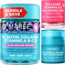 Bundle MAREE - Vitamina B1 Gummie Thiamine, Maschera Lip, Moisturizer Faccia - A, E, D, C Vitamine - Collage & Acido Ialuronico, Complesso Retinolo per Pelle, Unghie, Capelli - Maschera per Labbra Secche - Crema Antiinvecchiamento