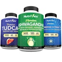 Nutrivein Premium TUDCA, Integratori di Berberina, e Ashwagandha Supplementi Bundle: Complesso di Berberina ad alto assorbimento, Estratto di radice di Ashwagandha, & TUDCA per Detox, Vitality & Well-Being