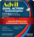 Advil Dual Action Coated Caplets con Acetaminophen, 250 Mg Ibuprofen e 500 Mg Acetaminophen Per Dose (2 Dose Equivalent) per 8 ore Rilievo Dolore - 2 Conte x 50