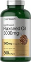 Horbäach Flaxseed Oil Softgel Capsule 3000mg | 300 Count | ad alta potenza | con Omega 3 6 9 | Non OGM, Gluten Free | Saldatura a freddo