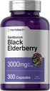 Horbäach Black Elderberry | 3000mg Capsule | 300 Count | Non OGM, Gluten Free | Sambucus Supplement