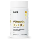 Mida Health® D3 K2 Vitamin 5000 IU con MK-7 | Integratore Naturale per Bone, Cuore e Supporto Immune | Capsule Vegan Adulti | 60 Serve