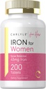 Carlyle Iron Supplement per le donne | 45mg | 200 compresse lento rilascio | Vegetariano, Non OGM, Gluten Free Pills | per il suo