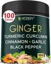 5in1 Ginger e Turmeric Integratori con Ceylon Cinnamon, Aglio - Digestione, Immune, Brain & Heart Health Support - 100 Vegan Capsule