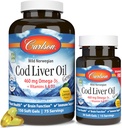 Carlson - Cod Liver Oil Gems, 460 mg Omega-3s + Vitamine A & D3, Wild-Caught Norvegese Arctic Cod Liver Oil, Sustainably Sourced Nordic Fish Oil Capsules, Lemon, 180 Softgels