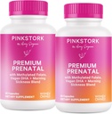 Pink Stork Premium Vitamina Prenatale per le donne - Multivitamin & Probiotics - Mattina Malattia, Digestione, & Energy - Folate, B6, & Iron - 60 Capsule - 2 Pack