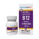 Superior Source No Shot Vitamin B-12 Cyanocobalamin 1000 mcg & Folic Acid 400 mcg - Offre energia, cuore, cervello, & Stress Support - 60 compresse dissolving sublinguali